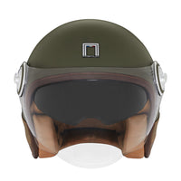 CASQUE JET NOX HERITAGE CUIR ET KAKI MAT