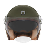 CASQUE JET NOX HERITAGE CUIR ET KAKI MAT