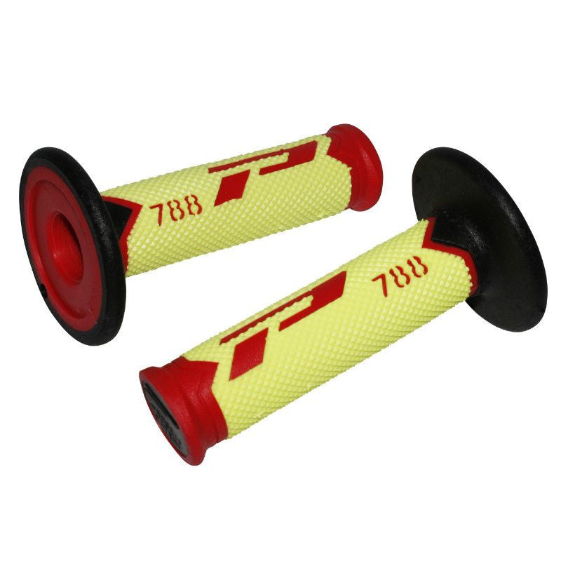 Poignées Progrip Off Road 788 Triple Densité - Blanc/Bleu/Noir, 115 Mm (Paire) - Pour Cross, Enduro, MX