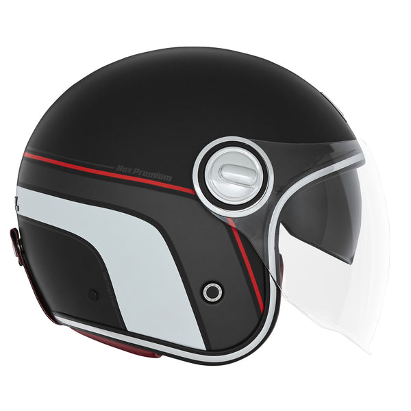 CASQUE JET NOX HERITAGE LINE NOIR MAT ROUGE BLANC