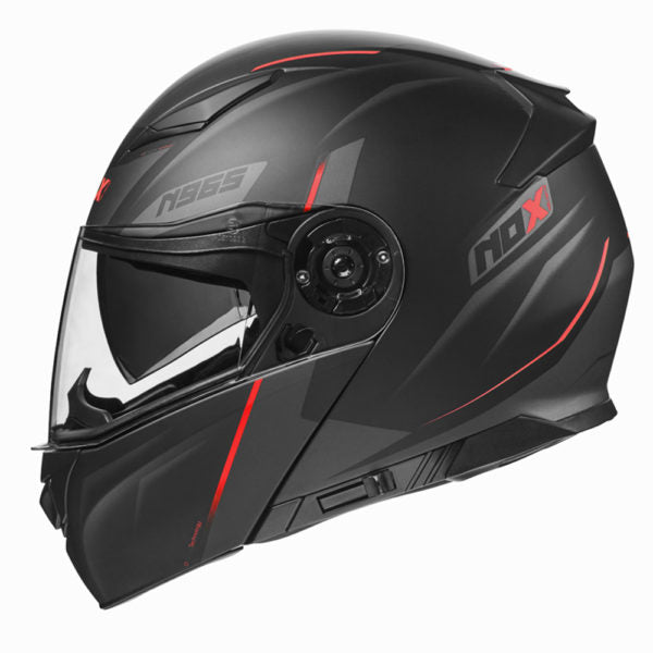 CASQUE MODULABLE NOX 965 SUPRA NOIR ROUGE MAT